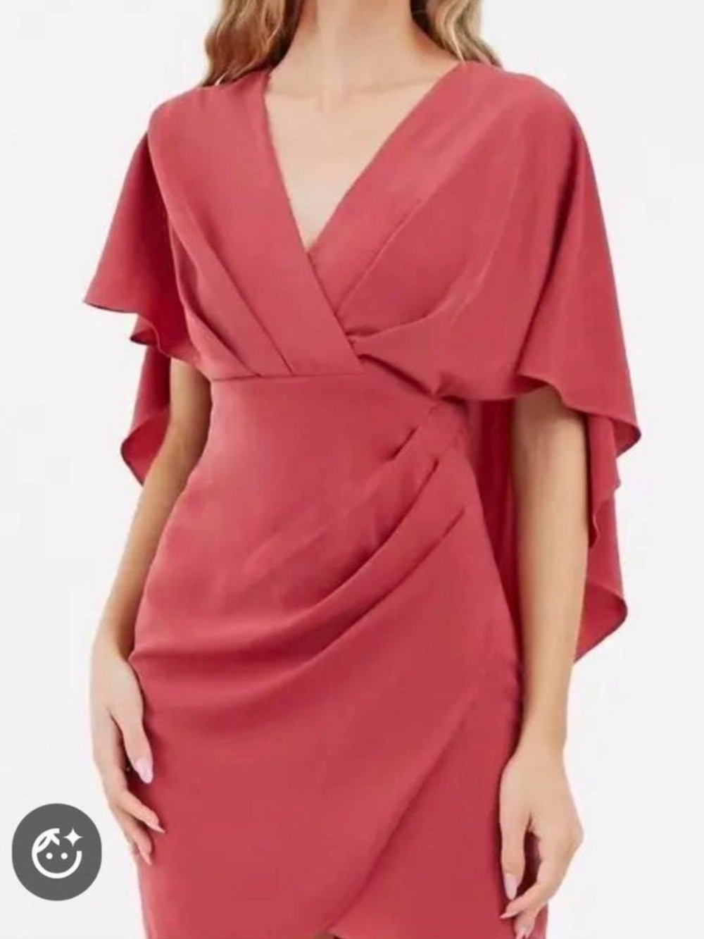 Adelyn Rae Wrap Front Cape Sleeve Dress in Dusty Rose